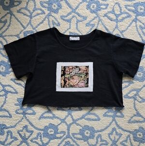 Floral Patch Black Cropped T-Shirt